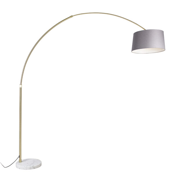 booglampen Booglamp messing met marmer stoffen kap grijs 45 cm XXL LinnenStaalStof Grijs Wauw wat een mooie booglamp is XXL. De perfecte lamp voor in modern of