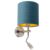 Wandlamp staal met leeslamp en kap velours 20/20/20 blauw